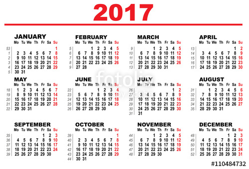 500x340 Wall Calendar 2017. First Day Monday Stock Image And Royalty Free