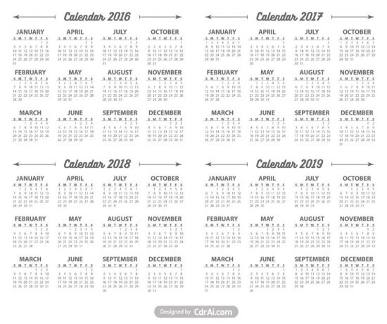 550x461 Calendar 2016 2017 2018 2019 Vector Fully Editable Free Download