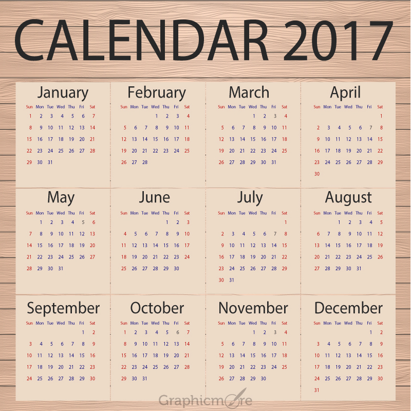 800x800 Calendar 2017 Template Design Free Vector File Download