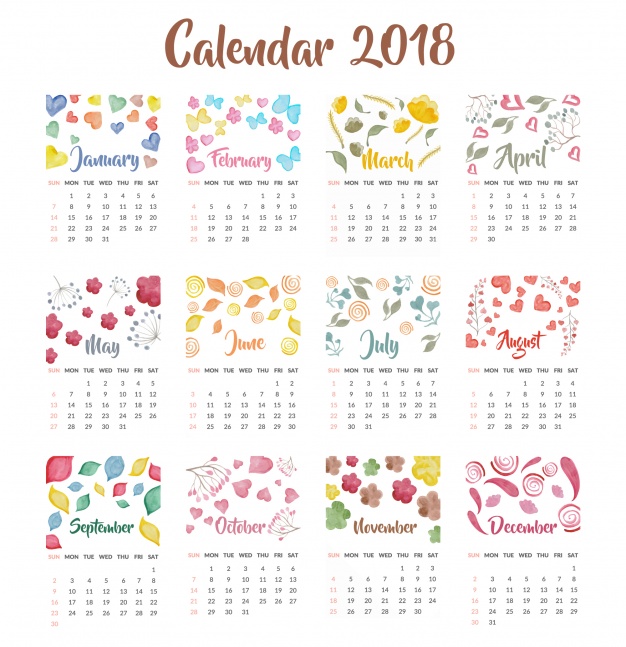 626x647 Calendar 2018 Watercolor Design Vector Free Download