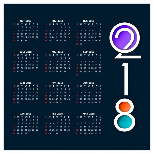 626x626 Calendar For 2018 Vector Free Download