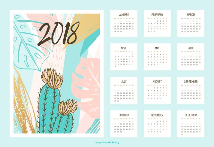713x490 Creative Tropical Printable Calendar 2018 Vector