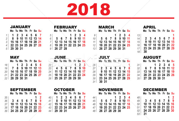 600x407 Grid Calendar For 2018 Vector Illustration Alexey Grigorev