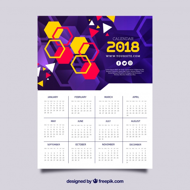 626x626 Designed Calendars 2018 Calendar With Colorful Hexagons Vector