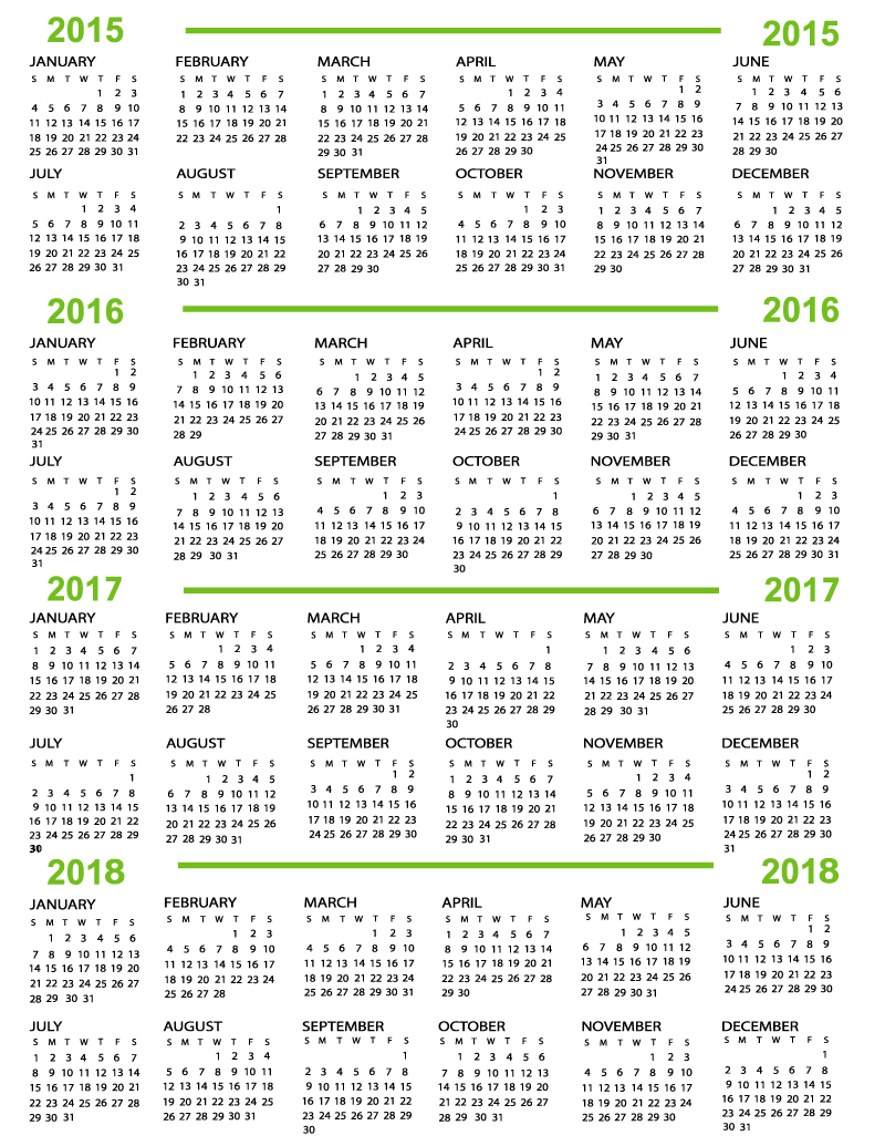 800x1035 Simple Green Calendar 2015 2018 Vector Free Vector Graphic Download
