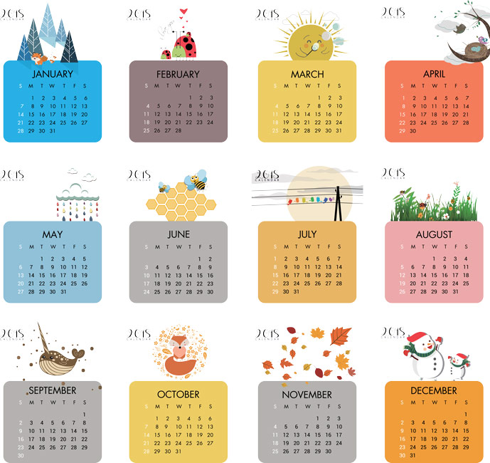 689x650 2018 Calendar With Symbols For Each Season Vector Eps Free Download