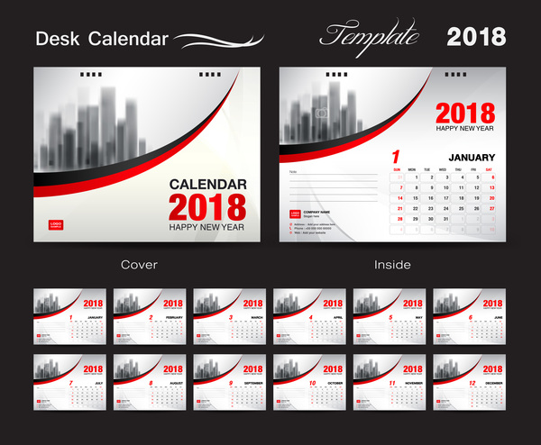 600x494 Desk Calendar 2018 Template With Red Cover Vector 07 Free Download