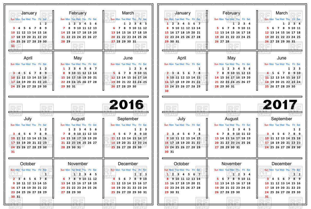 1200x806 Calendar Template 2016, 2017 Vector Image Vector Artwork Of