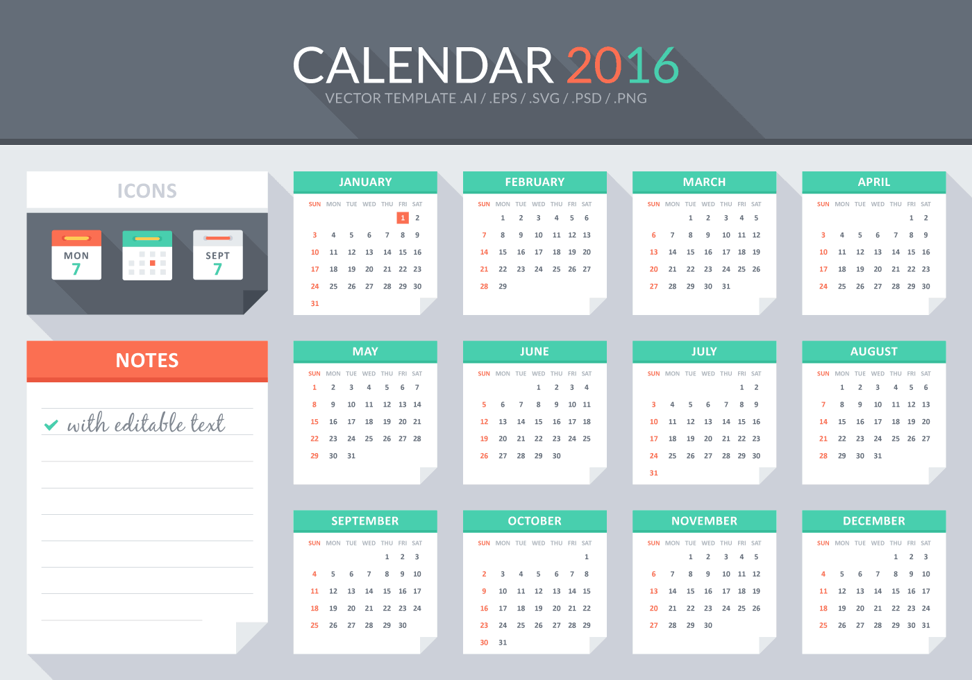 1400x980 Free Calendar Vector Template