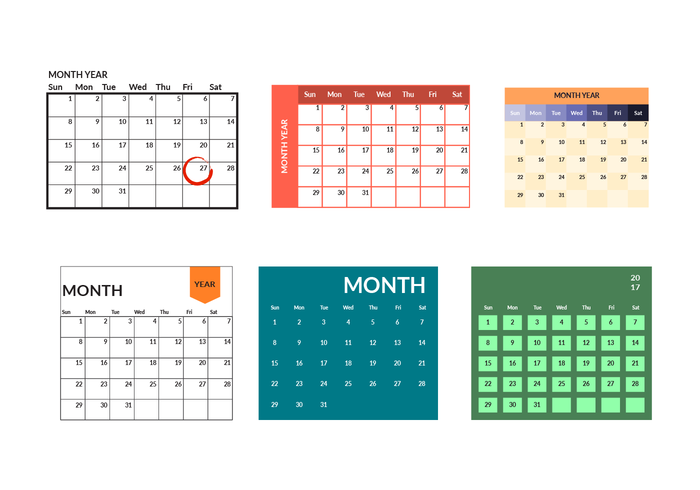 700x490 Printable Monthly Calendar Template Vector