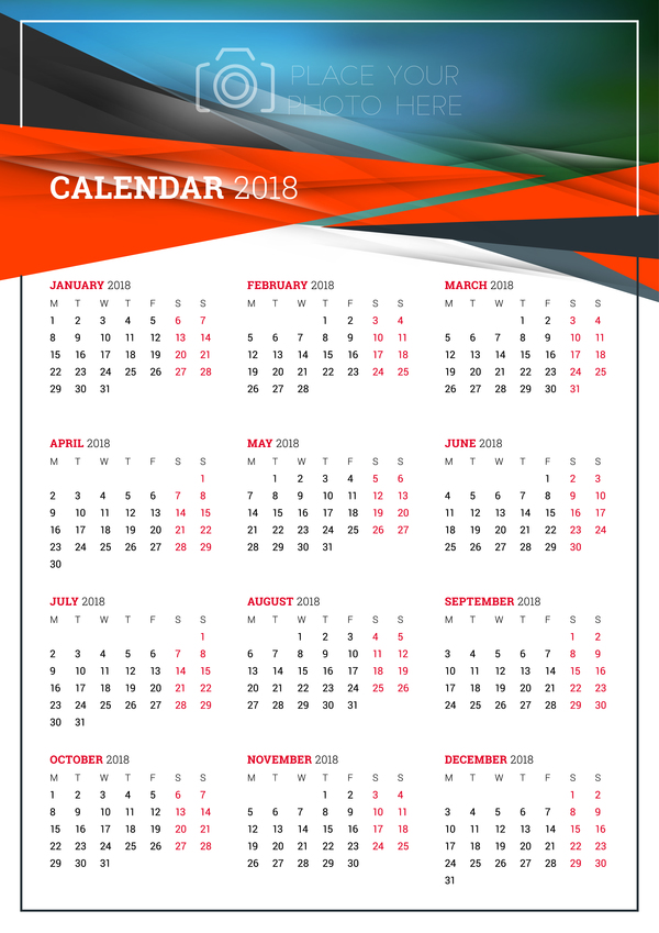 600x849 Simple 2018 Calendar Template Vector 01