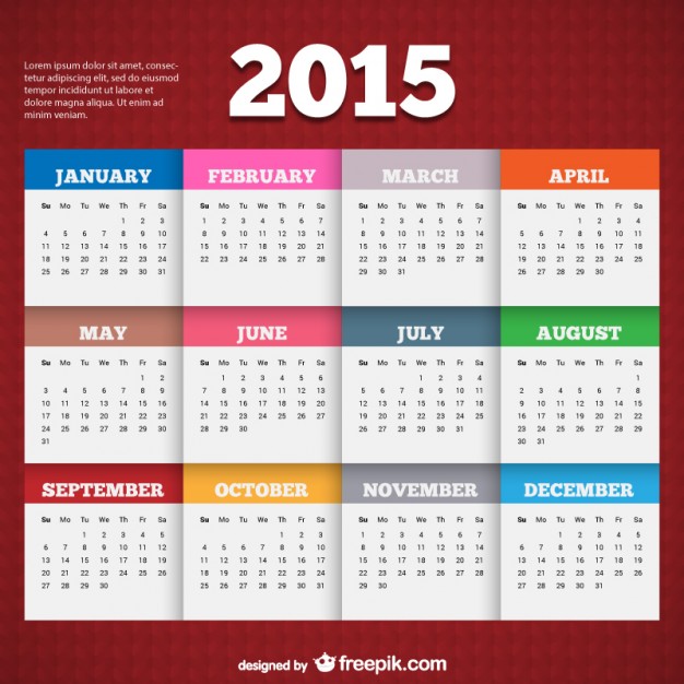 626x626 2015 Calendar Template Vector Free Download