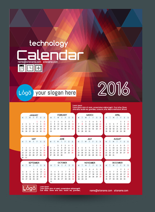 500x682 2016 Technology Calendar Template Vector 28 Free Download