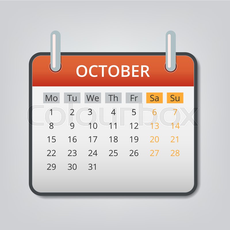 800x800 October 2018 Calendar Concept Background. Cartoon Illustration Of