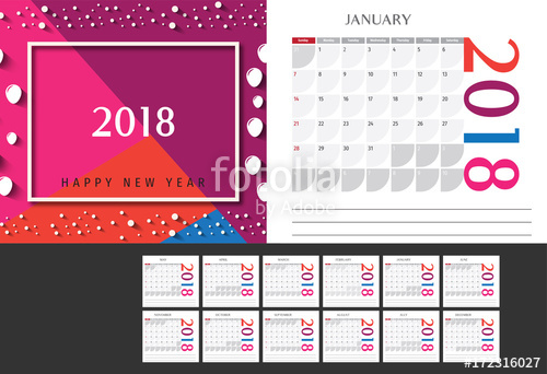500x342 Year 2018 Calendar Vector Template. Modern 2018 Calendar. Vector