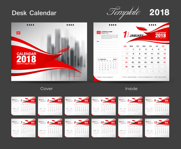 600x494 Red 2018 Desk Calendar Vector 01 Free Download