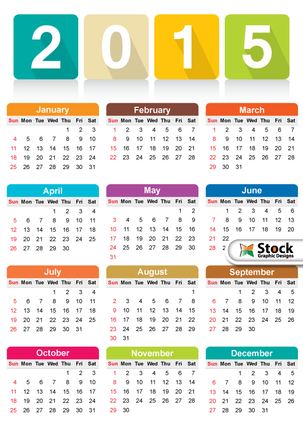 600x832 Free Colorful Calendar 2015 Vector Template By Stockgraphicdesigns