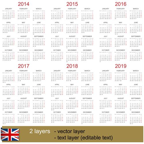 500x500 Simple White Calendar 2014 2019 Vector Material