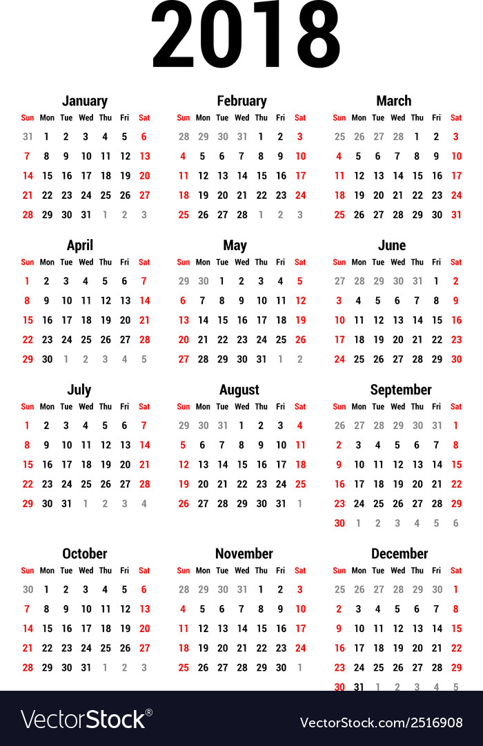 700x1080 2018 Calendar Vector Year Printable Calendar