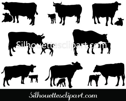 500x400 Cow And Calf Vector Silhouette Download Cow Silhouette