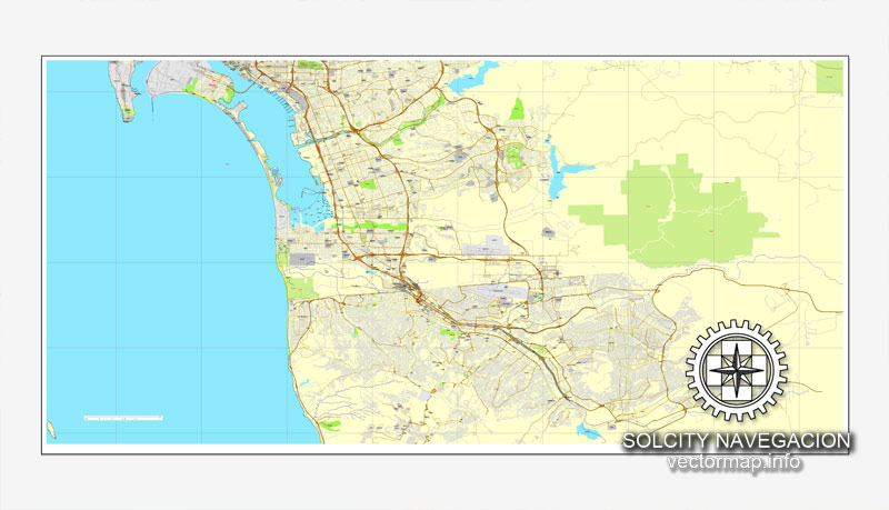 800x459 San Diego + Tijuana, California, Usmx Printable Vector Street
