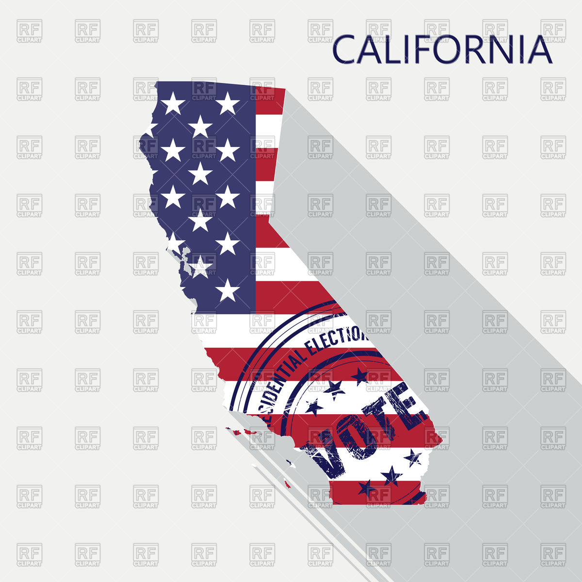 1200x1200 State Of California Map With Flag And Presidential Day Vote Stamp
