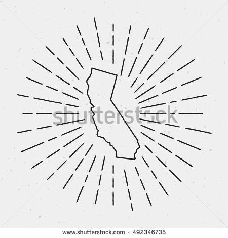 450x470 Vector California Map Outline Retro Sunburst Stock Vector