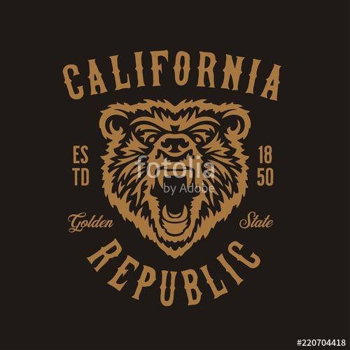 500x500 California Republic T Shirt Design With Grizzly Bear Head. Vector