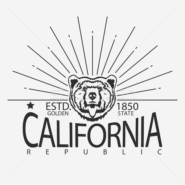 600x600 California Typography Print, Grizzly Bear T Shirt. Vector Vector