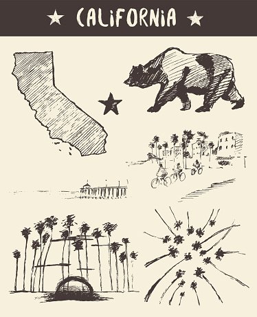 374x461 Hand Drawn Set Of California State Vector Sketch Stock Vectors