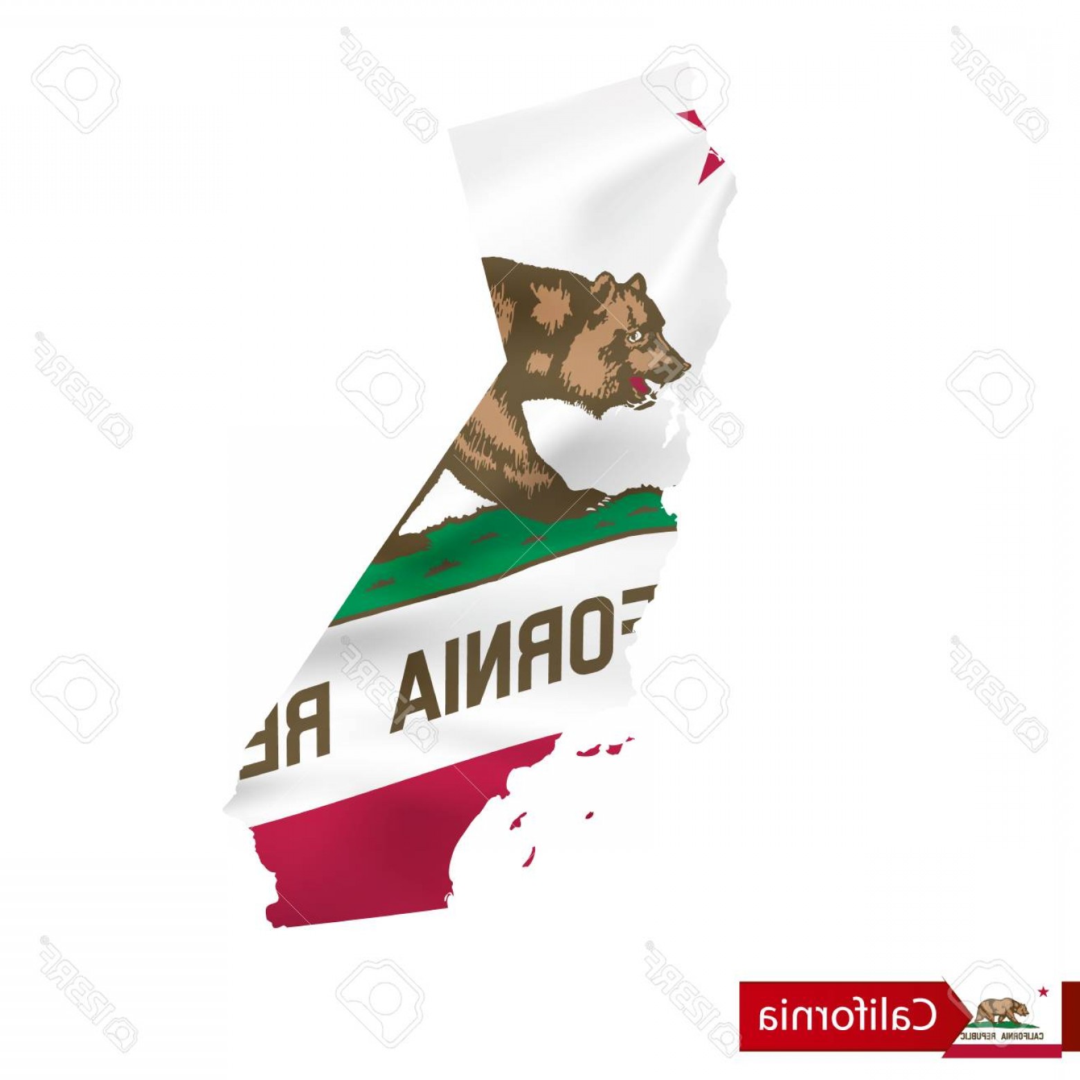 1560x1560 Photostock Vector California State Map With Waving Flag Of Us