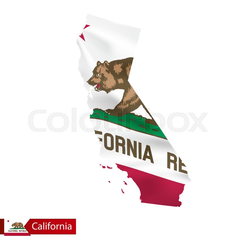 800x800 California State Map With Waving Flag Of Us State. Vector