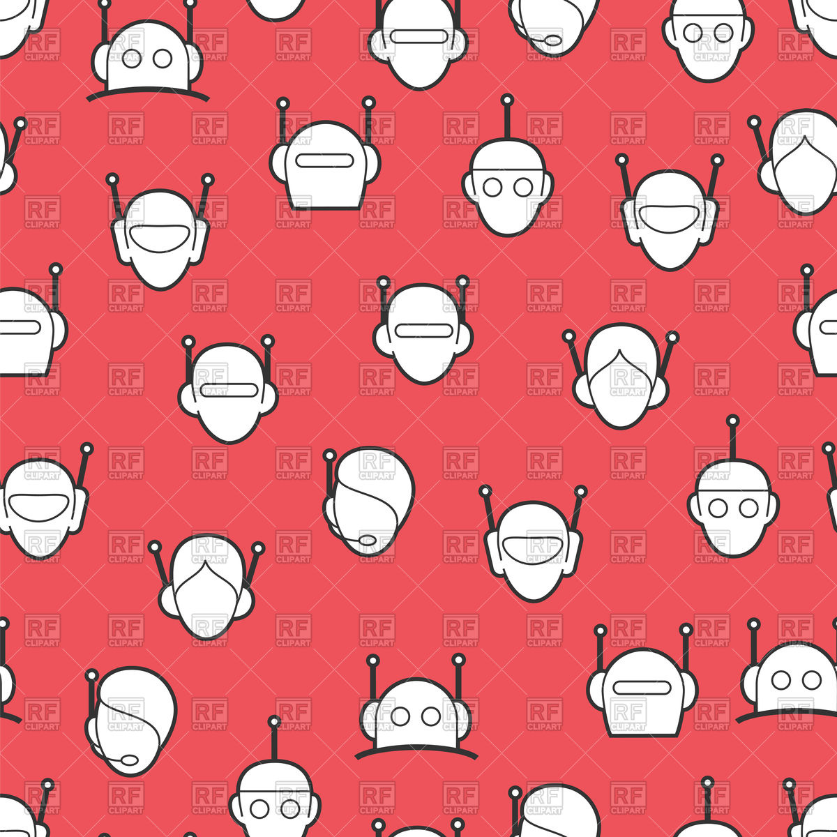 1200x1200 Seamless Pattern With Alien Head And Call Center Operator Vector