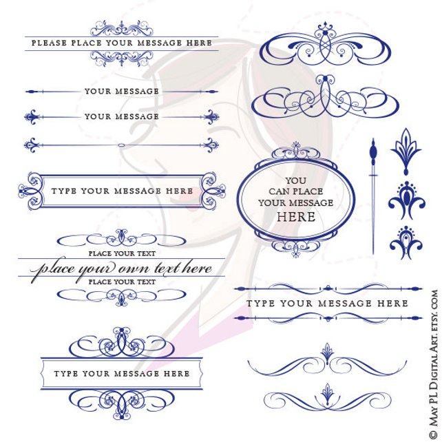 642x642 Vector Clipart Retro Navy Blue Calligraphy Flourish Graphics Etsy