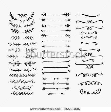 450x452 Hand Drawn Vector Dividers. Lines, Borders And Laurels Set. Doodle