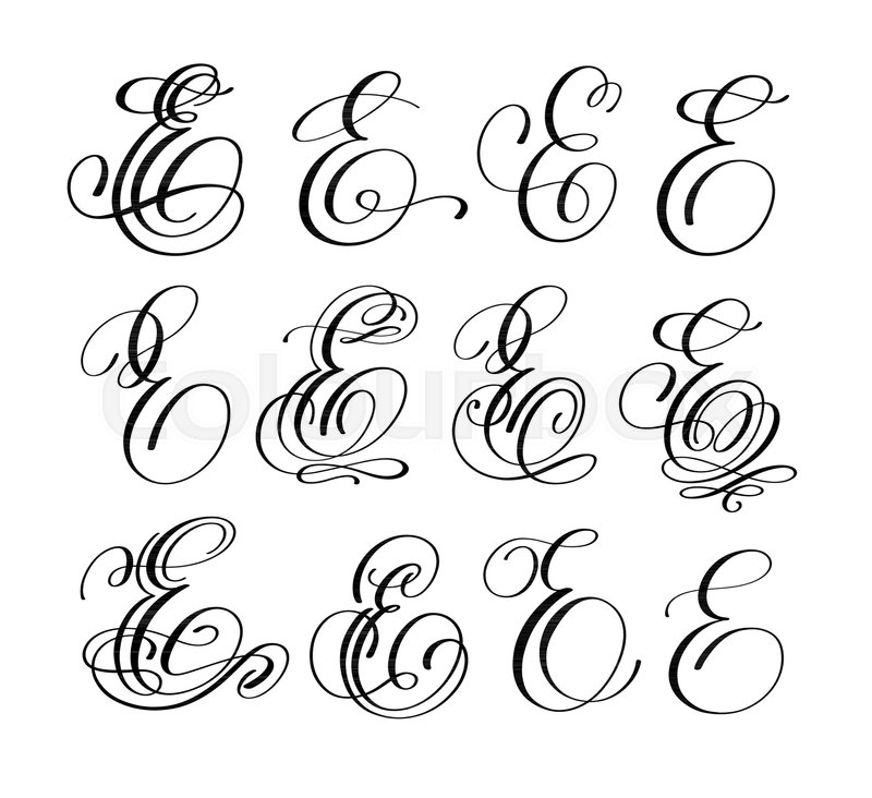 800x732 Calligraphy Lettering Script Font E Set, Hand Written Signature