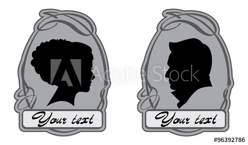 500x294 Cameo. Retro Female And Male Silhouette Vector Vignette Frame