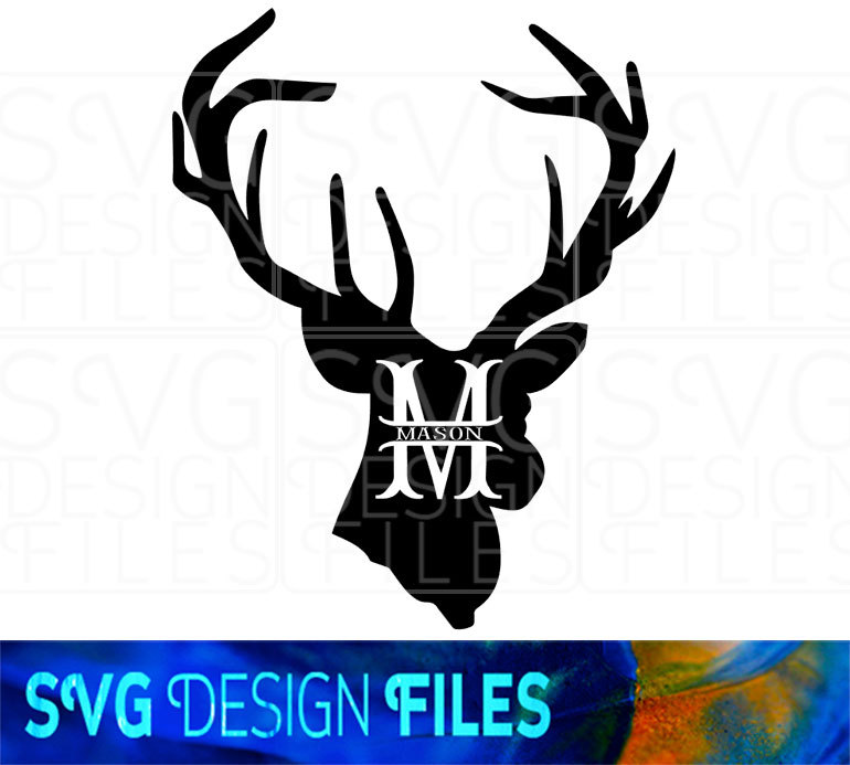 770x693 Stags Head Monogram Svg Vector Frame File, For Silhouette Cameo