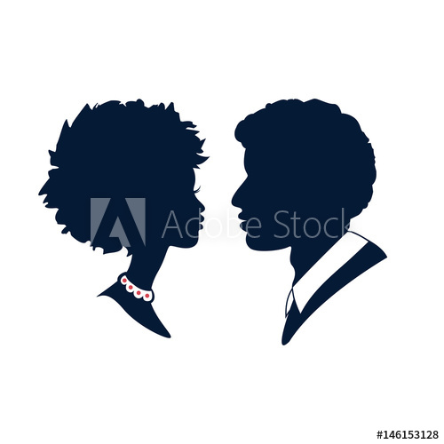 500x500 Beautiful Silhouette Cameo Of A Young Couples. Vector Logo Or Icon