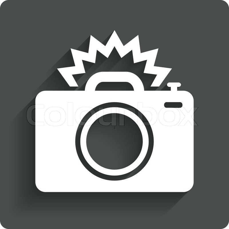 800x800 Photo Camera Sign Icon. Photo Flash Symbol. Gray Flat Button With