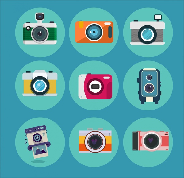 600x580 Camera Icons Isolated In Various Colored Styles Free Vector In