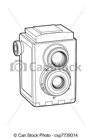 315x470 Vector Old Classic Camera (Black Outline)