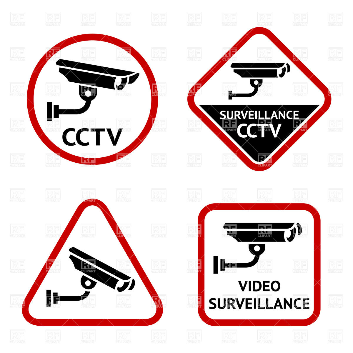1200x1200 Set Of Warning Signs With Security Camera Vector Image Vector