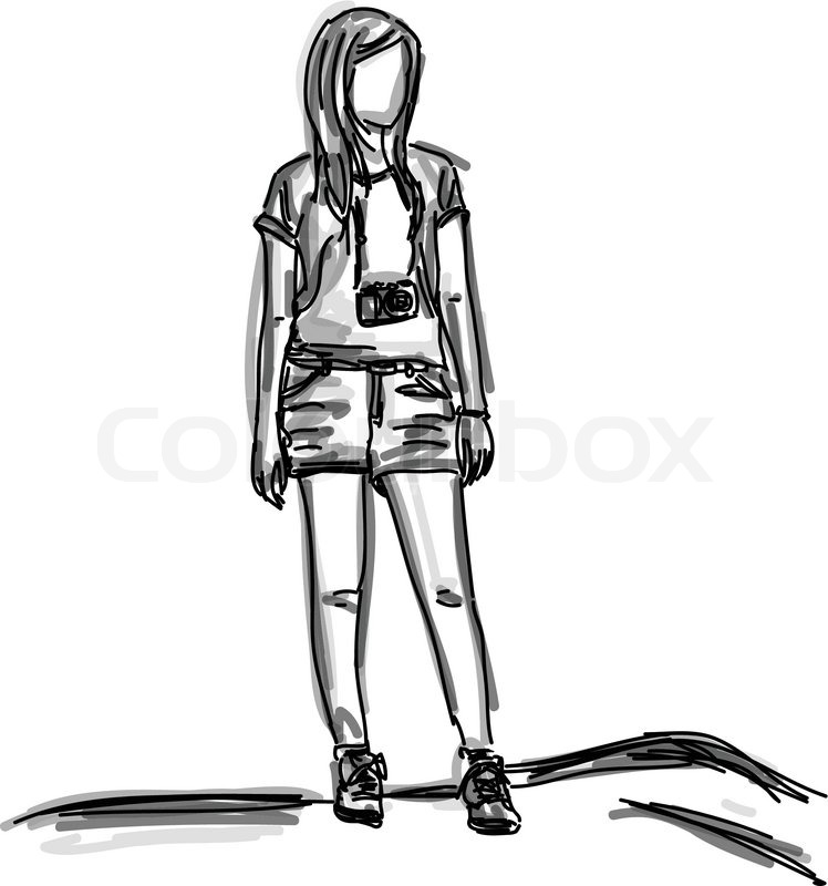 748x800 Vector Free Hand Sketch Girl With Camera Stock Vector Colourbox