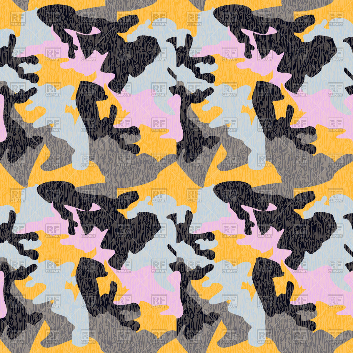 1200x1200 Camouflage Seamless Pattern In Yellow, Blue And Pink Colors Vector