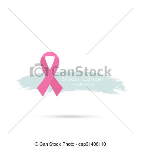 450x470 Breast Cancer Awareness Ribbon And Brush Stroke. Vector Icons. Pink.