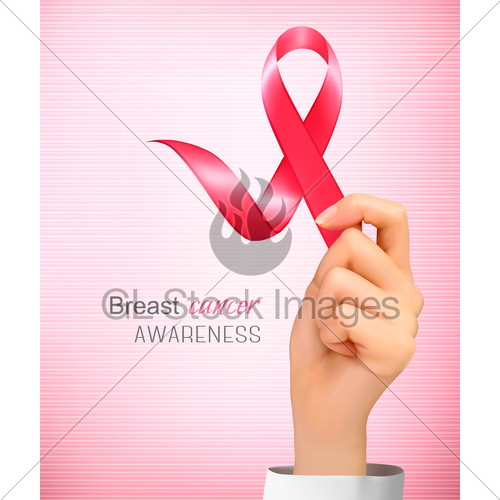 500x500 Hand With A Pink Breast Cancer Awareness Ribbon. Vector. Gl
