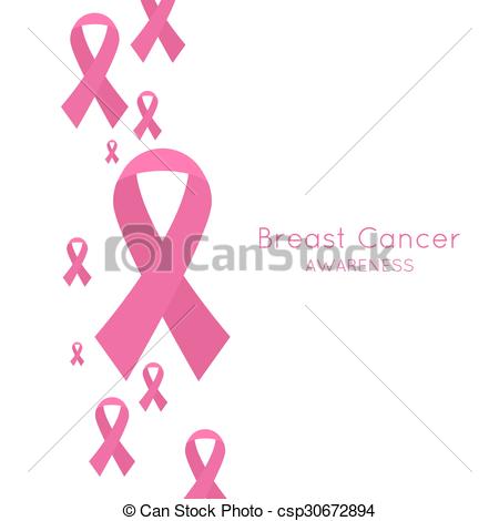 450x470 Breast Cancer Awareness Ribbon. Vector Abstract Background. Pink.