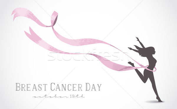 600x371 Girl Silhouette With Pink Ribbon For Breast Cancer Vector