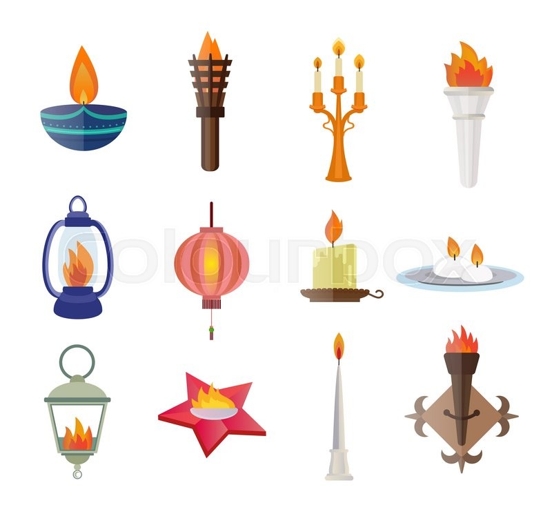 800x745 Flat Style Candles And Flames Vector Collection. Candles Vector